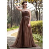 Empire Strapless Sweep Train Tulle Mother of the Bride Dress With Ruffle Beading (008018735)