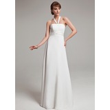Empire Halter Floor-Length Chiffon Charmeuse Wedding Dress With Ruffle (002011992)