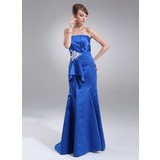 Mermaid Scalloped Neck Sweep Train Satin Prom Dress With Ruffle Beading Appliques (018005101)