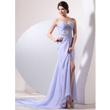 Sheath Sweetheart Watteau Train Chiffon Evening Dress With Ruffle Beading (017014057)