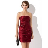 Tubo Sem alça Curto/ Mini Charmeuse Vestido de cocktail com Pregueado Bordado fecho de correr (016021061)