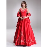 De baile Decote redondo Vestidos longo cetim Vestido quinceanera com Bordados Bordado (021003160)