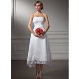 A-Line/Princess Sweetheart Asymmetrical Organza Satin Wedding Dress With Lace Beadwork Sequins (002008177)