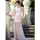 Sheath One-Shoulder Court Train Lace Mother of the Bride Dress With Beading (008024571)