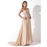 Empire Strapless Court Train Chiffon Wedding Dress With Ruffle Beadwork (002000454)