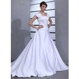 Ball-Gown Square Neckline Cathedral Train Satin Wedding Dress With Beadwork (002001629)