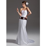 Tubo/ Coluna Sem alça Cauda corte Tule Charmeuse Vestidos de noiva com Pregueado Cintos Bordado (002011502)