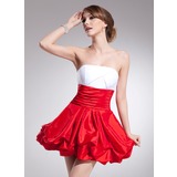 Império Sem alça Curto/ Mini Tafetá Vestido de boas vindas com Pregueado (022021063)