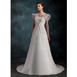 A-Line/Princess Strapless Court Train Satin Wedding Dress (002001254)