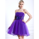Império Sem alça Curto/ Mini Tafetá Tule Vestido de boas vindas com Pregueado fecho de correr (022020624)