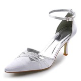 Satin Spule Absatz Geschlossene Zehe Absatzschuhe Brautschuhe mit Schnalle Strass (047005037)