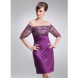 Sheath Off-the-Shoulder Short/Mini Charmeuse Mother of the Bride Dress With Lace (008006182)
