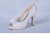 Lace Satin Stiletto Heel Peep Toe Platform Pumps Wedding Shoes With Satin Flower (047024170)