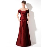 Sheath Off-the-Shoulder Floor-Length Taffeta Prom Dress With Ruffle (018004854)