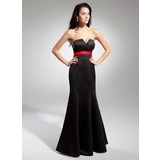 Império Decote recortado Vestidos longo Cetim Vestido de festa com Sash (017014922)