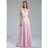 Keizer Scallop Neck Vloerlengte satijn Bruidsmeisjes Jurk met Roes Sash (007019638)