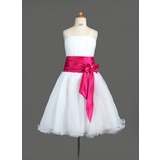 A-Line/Princess Knee-Length Organza Charmeuse Flower Girl Dress With Ruffle Sash Beading (010005774)