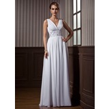 A-Line/Princess V-neck Floor-Length Chiffon Bridesmaid Dress With Ruffle Beading (007000910)