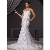 Mermaid Strapless Court Train Organza Lace Wedding Dress With Beadwork Flower(s) (002014465)