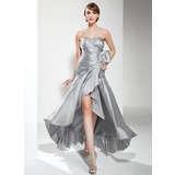 A-Line/Princess Sweetheart Asymmetrical Taffeta Prom Dress With Ruffle Beading (018020799)