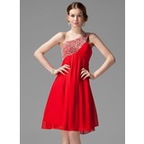 Empire One-Shoulder Knee-Length Chiffon Homecoming Dress With Ruffle Beading Sequins (022004455)