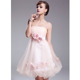 Empire Strapless Knee-Length Tulle Homecoming Dress With Ruffle Flower(s) (022020950)