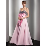 Empire Sweetheart Floor-Length Chiffon Charmeuse Sequined Holiday Dress With Ruffle (020014541)