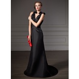 Sheath V-neck Sweep Train Taffeta Bridesmaid Dress With Ruffle (007004214)