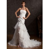 Mermaid Strapless Asymmetrical Organza Wedding Dress With Ruffle Lace Flower(s) (002015176)