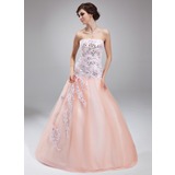 Ball-Gown Strapless Floor-Length Satin Tulle Quinceanera Dress With Lace Beading Sequins (021020824)