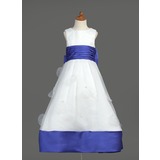 Império Decote redondo Vestidos longo Organza Cetim Vestido de daminha com faixa (010007468)