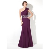 Sheath One-Shoulder Floor-Length Chiffon Evening Dress With Ruffle Beading (017005817)