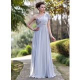 A-Line/Princess One-Shoulder Floor-Length Chiffon Sequined Evening Dress With Ruffle Beading (017022933)