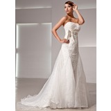 Empire Strapless Court Train Organza Satin Lace Wedding Dress With Sashes (002014426)