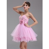 A-Line/Princess Sweetheart Short/Mini Taffeta Tulle Lace Homecoming Dress With Ruffle Beading Flower(s) Sequins (022004343)