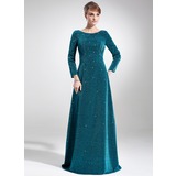 Empire Scoop Neck Sweep Train Velvet Mother of the Bride Dress With Beading (008005916)