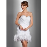 Tubino A cuore Corto Organza raso Abito per matrimonio con Increspature Perline Fiori (002012076)