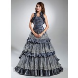 Ball-Gown Halter Sweep Train Taffeta Tulle Quinceanera Dress With Ruffle Lace (021015351)