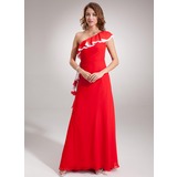Sheath One-Shoulder Floor-Length Chiffon Bridesmaid Dress With Ruffle (008005664)