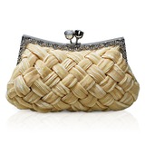 Apricot Gorgeous Backfin Satin Shell With Rhinestone Evening Bag Handbag Purse Clutch(012005567)