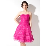 A-Line/Princess Strapless Knee-Length Organza Homecoming Dress With Ruffle Flower(s) (022004630)