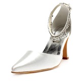 Satin Stiletto Heel Closed Toe Pumps Wedding Shoes With Buckle Rhinestone (047011047)