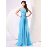 A-Line/Princess Scoop Neck Floor-Length Chiffon Holiday Dress With Ruffle (020014279)