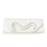 White Faux Leather Shell With Rhinestone Evening Handbags (012010428)