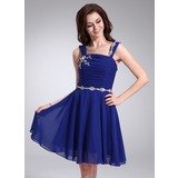 A-formet/Prinsesse Firkantet hals Knelengde Chiffon Ballkjoler med Frynse Profilering (022021007)