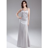 Sheath V-neck Floor-Length Charmeuse Evening Dress With Beading (017015814)