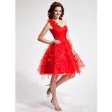 A-Line/Princess One-Shoulder Knee-Length Organza Homecoming Dress With Ruffle Flower(s) (002024406)