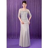 Mermaid Scoop Neck Floor-Length Chiffon Tulle Mother of the Bride Dress With Beading Sequins (008019704)