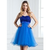 Empire Sweetheart Short/Mini Satin Tulle Homecoming Dress With Beading Sequins (022004622)