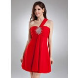 Empire One-Shoulder Short/Mini Chiffon Homecoming Dress With Ruffle Beading (022009842)
